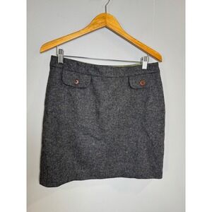 Boden Wool Blend Tweed Skirt Dark Gray Button Pockets Women's Size 14R